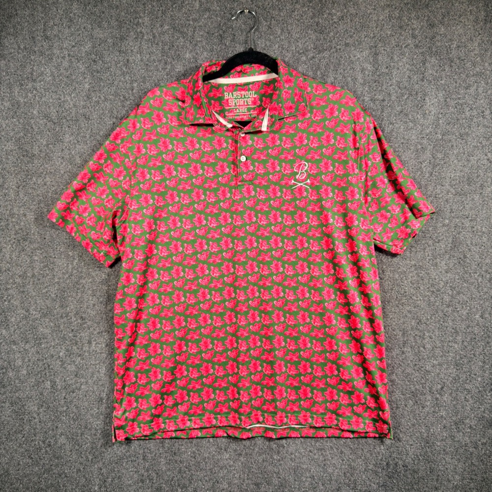 Barstool Sports Azalea Golf Polo Shirt Mens Large Green Pink Floral Performance
